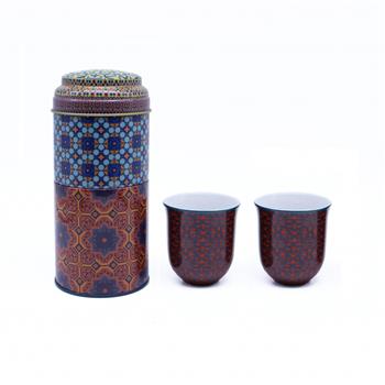 Image de "Tin box et ses deux tasses à café en porcelaine : Collection ""Vagabonde"""
