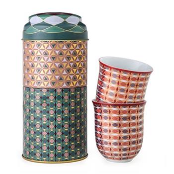 Image de "Tin box et ses deux tasses à café en porcelaine : Collection ""Opéra"""