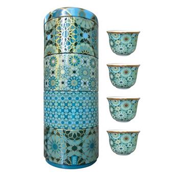 Image de "Tin box et ses quatre tasses à café en porcelaine : Collection ""Andalusia"""