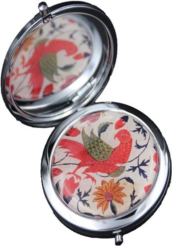 Image de Miroir rond métal : Perroquets dans des rameaux fleuris