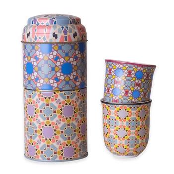 Image de Tin box et ses deux tasses en porcelaine : Collection Dénia